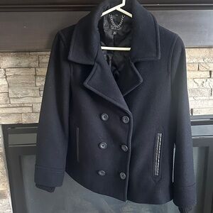 EUC Topshop Black Double-Breasted Peacoat